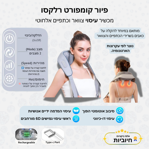 פיור קומפורט רלקסו – מכשיר עיסוי צוואר וכתפיים אלחוטי