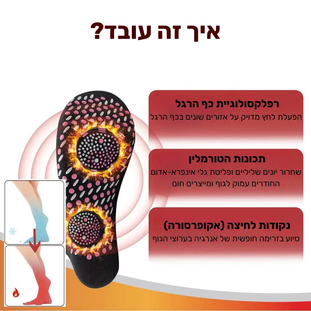 פיור קומפורט וורם־פלואו - גרביים חכמים לחימום טבעי, זרימת דם והקלה בכאבים